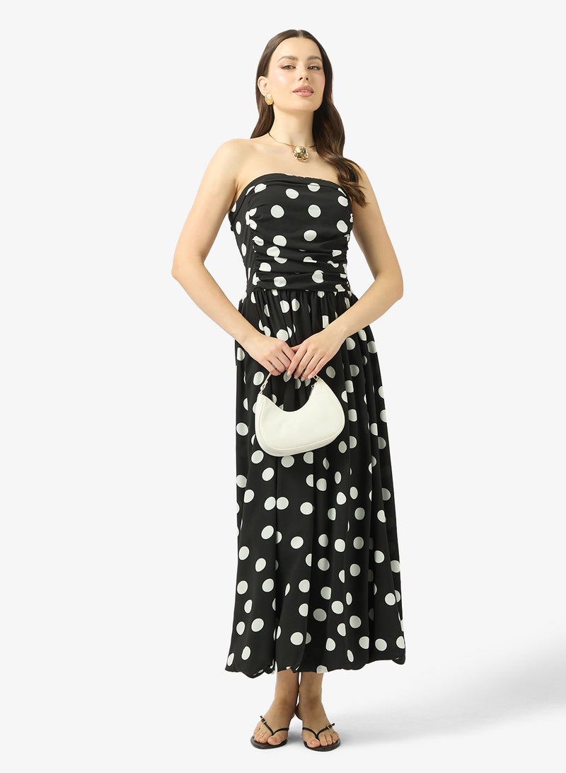 Ginger Bandeau Polka Dot A Line Dress - Image 4